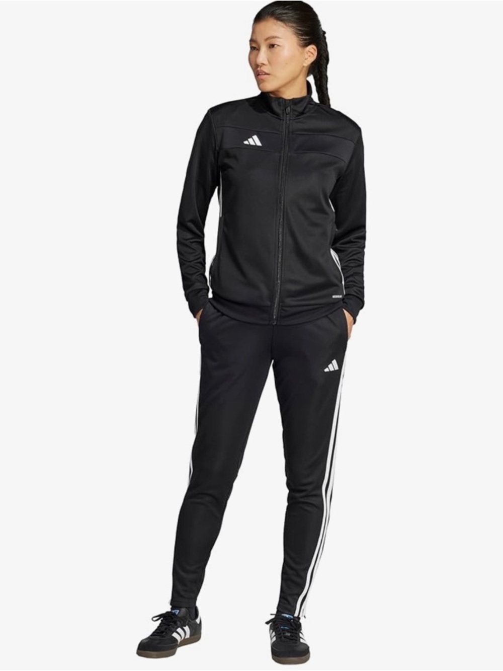 Adidas Black Women's Track Pants with 3-stripes quarter zip jacket. NWOT
